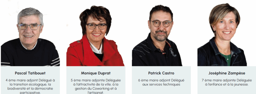 élus: Pascal Tatibouet, Monique Duprat, Patrick Castro, Joséphine Zampèse